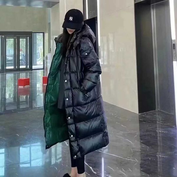 

autumn and winter ladies long star with the same down coat, shiny lacquered nylon, detachable hood, zipper pocket, unique design of advanced, Black