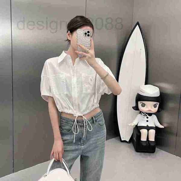 

women's blouses & shirts designer 23 spring/summer new white short shirt sleeve hem drawstring show waist versatile casual style dup4