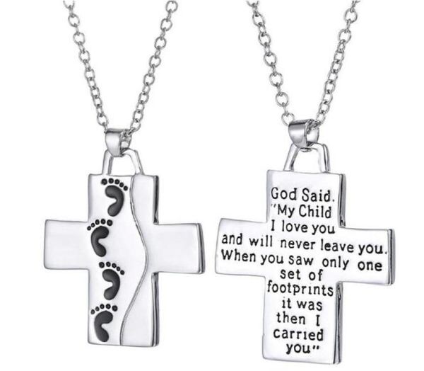

2018 foot jesus cross necklace letters my child i love you pendant fashion jewelry gift for women kids3997753, Red;brown