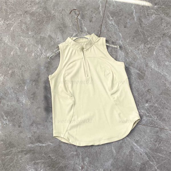 

t shirt summer sleeveless shirt half high neck zipper high-quality stretch tennis sports yoga undershirt women fashion tank top, White