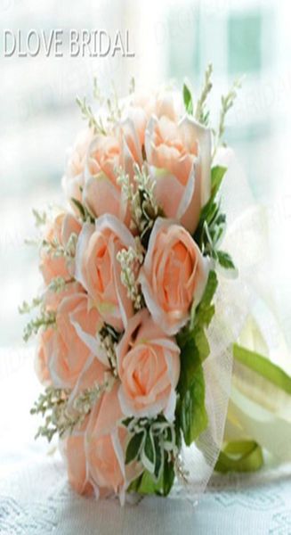 

peach rose bridal bouquet 18 flowers bridal throw flower green leaves wedding 100 handmade bridesmaid bouquet with r1282151
