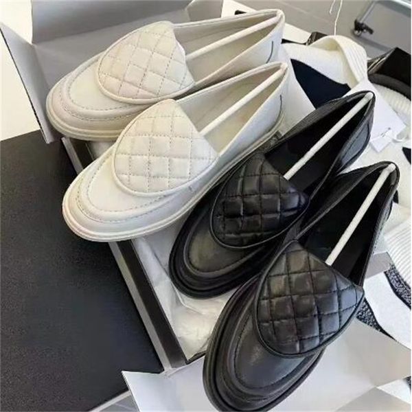 

luxury dress shoes quilted loafers designer 100% real leather women loafers moccasin flat shoes lambskin quilted with gold hardware platform, Black