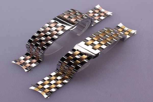 

stainless steel watchband curved end silver and rose gold bracelet 16mm 18mm 20mm 22mm 24mm solid band for brand watc9603396, Black;brown