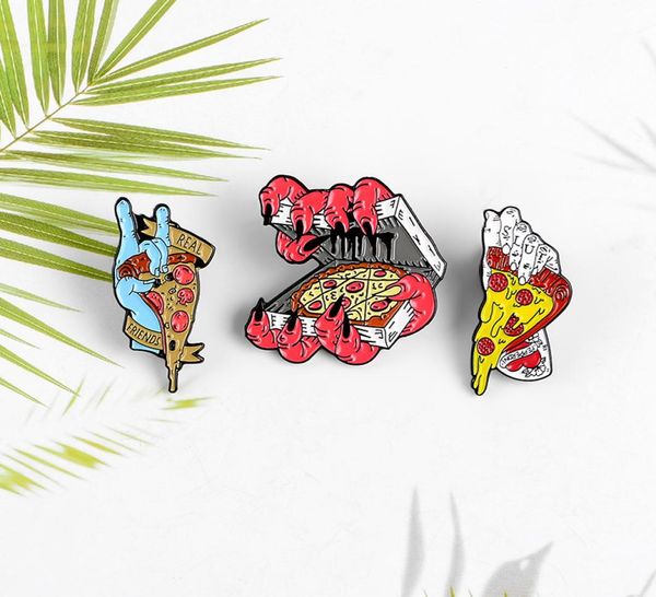

pizza zombie party enamel pin custom zombie hand box brooches shirt lapel bag punk badge cartoon food jewelry gift kids3330320, Blue
