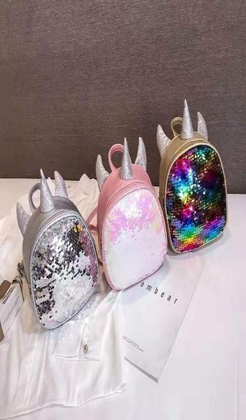 

3 colors fashion unicorn cartoon girls backpacks sequin girls bags cute childrens bags kids pu bag pink weekend bag8507063