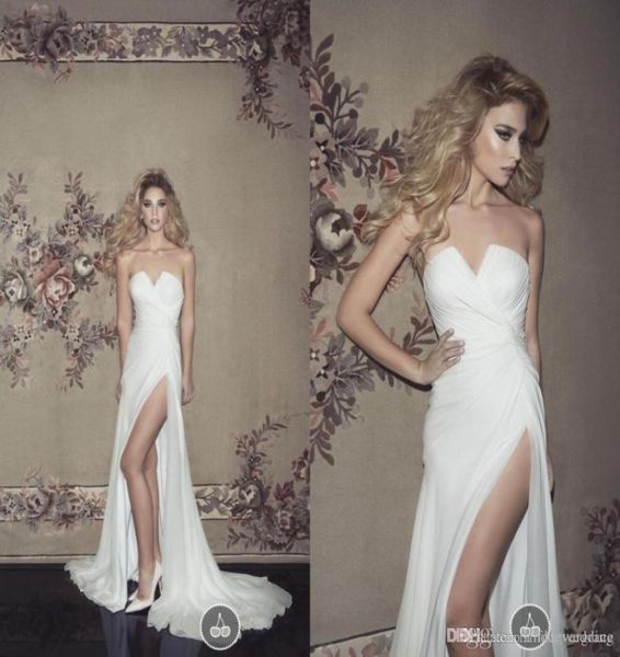 

2019 new wedding dresses princess side slit chiffon floor length long formal bridal party gowns8893062, White