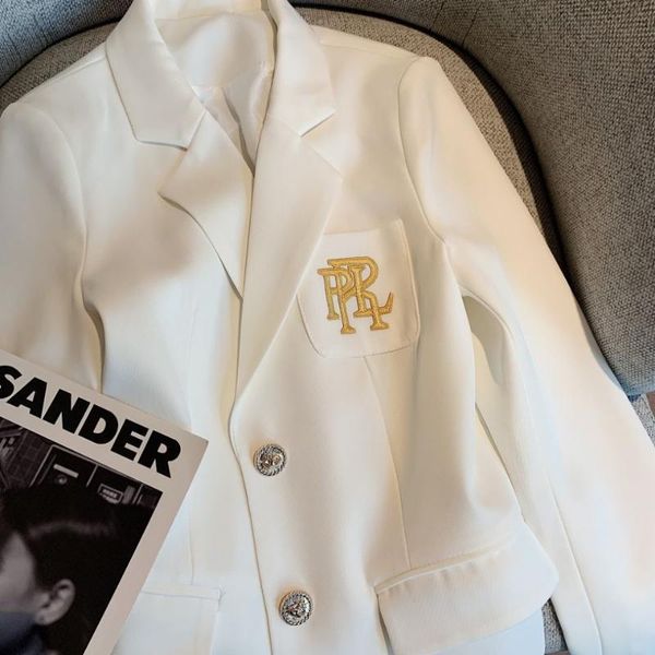 

2023 womens suits blazers letter embroidery suit jacket white for women long sleeve oversized coat loose blazer office ladies black, White;black