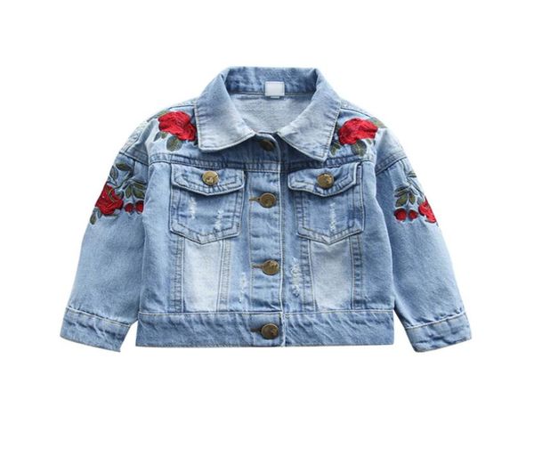 

baby girls rose flower embroidery denim jacket vintage jeans jackets for girl toddler baby denim jackets girls jean jacket 13t8278392, Blue;gray