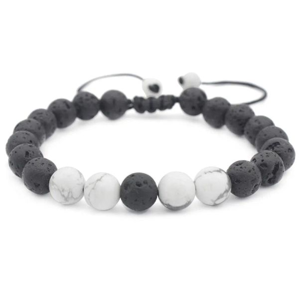 

new arrival 8mm lava rock charm bracelets white turquoise natural stone women beaded bracelet bangle for mens adjustable handmade jewel, Black