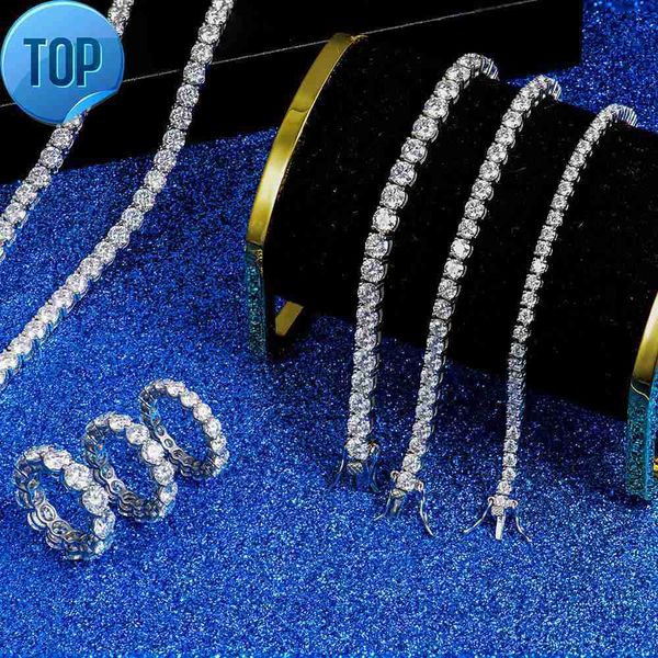 

round iced out hip hop 2mm 3mm 4mm 5mm vvs 925 sterling silver diamond moissanite tennis chain necklace bracelet for women