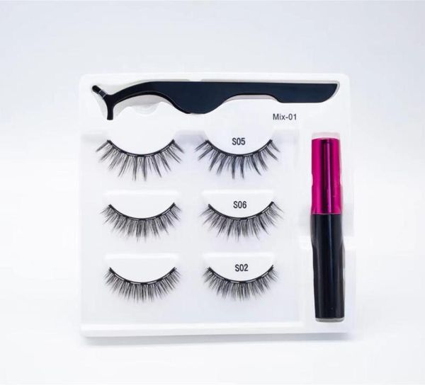 

magnetic lashes eyeliner kit 3d mink eyelashes with 5 mgnets long lasting 3 pair false box support private label6439513