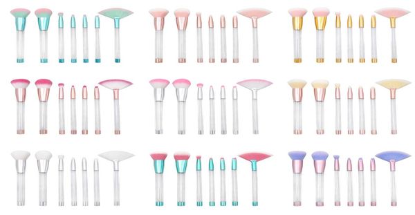 

makeup brushes set 7pcs empty clear handle 10 colors diy glitter pvc cosmetic bag hollow beauty make up tool mixed color3450223