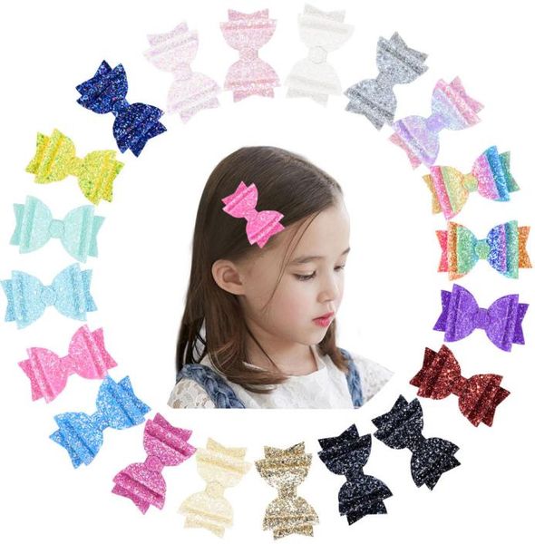 

baby girls barrettes leather shiny bow clips hairpins sequined bowknot children kids hair clip 3 layers boutique hair accessories 4841240, Slivery;white