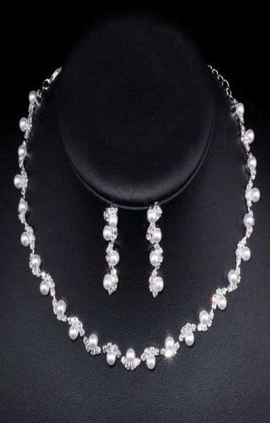 

pearls crystal bridal jewelry sets for wedding silver sparkle necklace earrings women prom party accessories engagement birthday v5417984, White