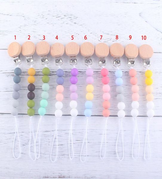 

new 2020 silicone bead pacifier holders newborn pacifier chains pacifier wooden clips baby teething nipple holder kids chew toys m3374009