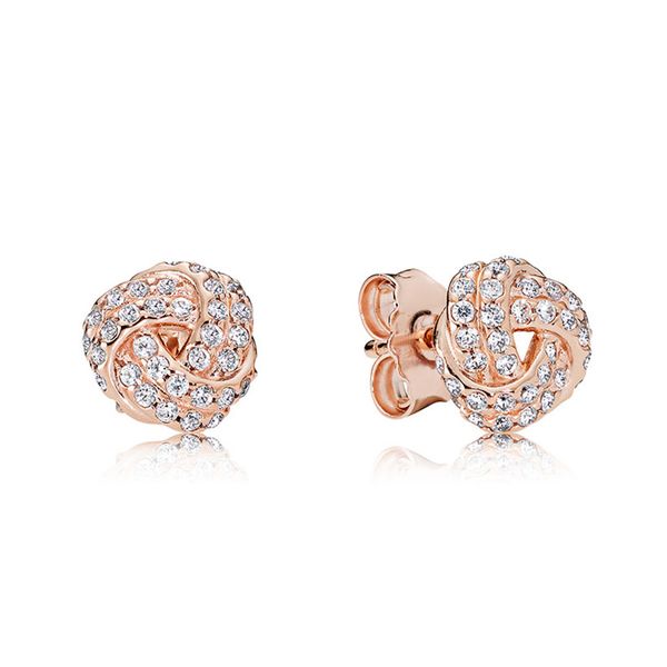 

luxury rose gold cute earrings for pandora shimmering knot stud earring set designer jewelry for women girls crystal diamond love earrings w, Golden;silver