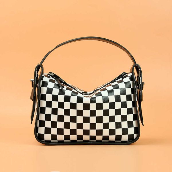 

niche design leather checkerboard handbag fashion pillow bag one shoulder cross body puffer bag commuter bag