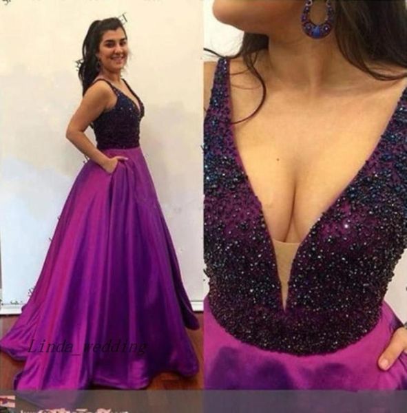 

sleeveless long south african vneck backless prom dress arabic beading crystals pockets evening party gown custom made plus 3566809, Black