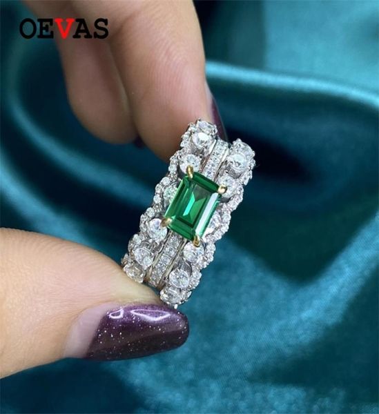 

oevas 100 925 sterling silver sparkling full high carbon diamond emerald finger rings for women wedding party fine jewelry gift 23784595, Slivery;golden