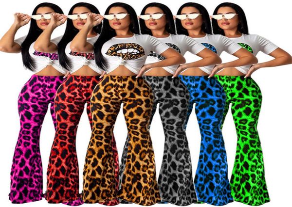 

leopard lip printed women tracksuit short sleeve oneck tshirt and bellbottoms pants trousers 2 piece suit fashion lips t s1099588, White