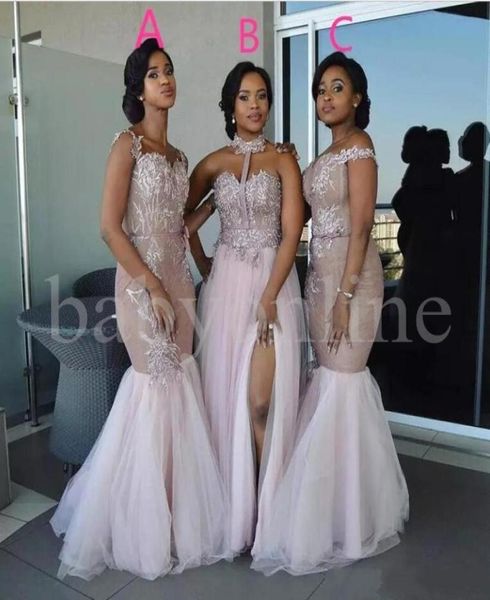 

african mermaid bridesmaid dresses long mixed style appliques off shoulder wedding guest wear split side maid of honor gowns prom 8506686, White;pink
