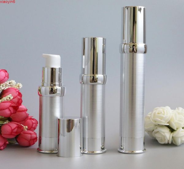 

luxury metal silver mini portable vacuum airless travel bottles 15ml 20ml 30ml liquid makeup empty packaging containers 10pcshigh 7225039