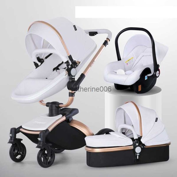 

baby stroller 3 in 1 luxury pram for newborn carriage pu leather high landscape trolley car 360 rotating baby pushchair shell l230625