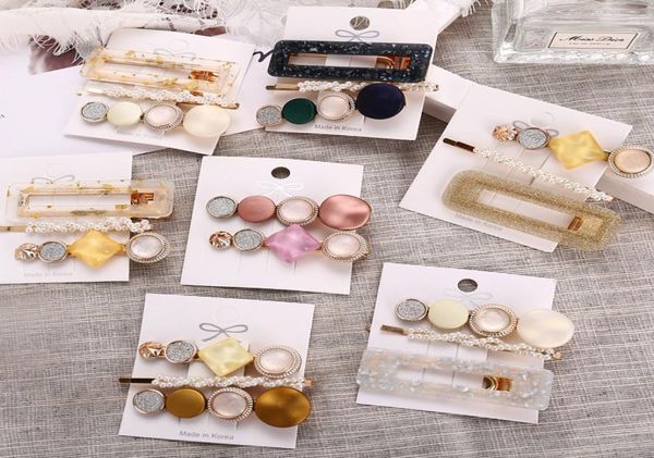

2021 3pcsset fashion pearls acetate geometric hair clips for women girls headband sweet hairpins barrettes hair accessories set9263204, Black;brown