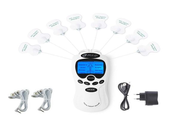

health care tool two output electric tens therapy massager relax pain relief muscle electro stimulator 8 gel electrode pads5415299