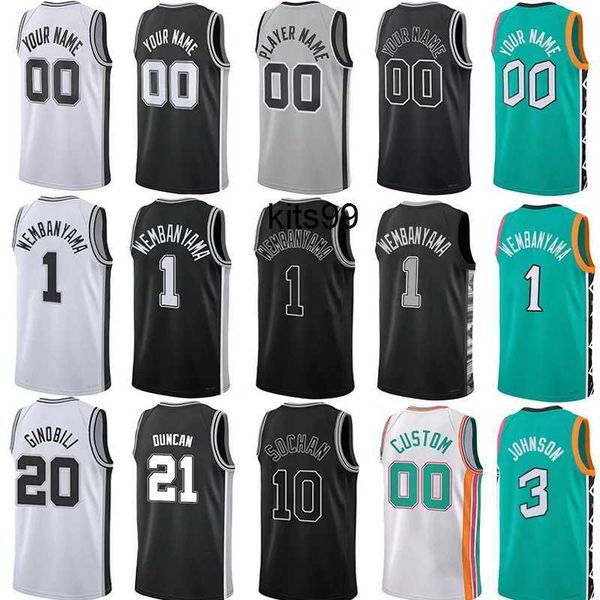 

1 victor wembanyama basketball jerseys mens 3 keldon johnson david robinson 21 city jersey retro shirts, Black;red