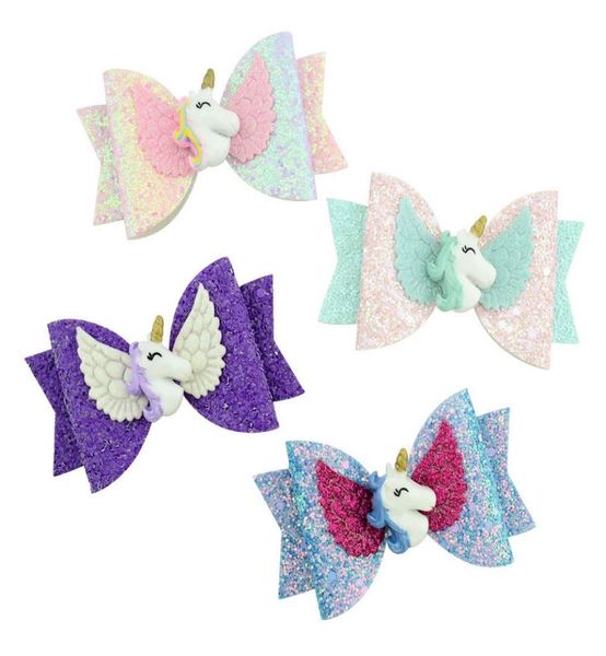 

boutique unicorn party hair bows children hair accessories girls barrettes sequins glitter bow kids fashion hairclip gift a2225568042, Slivery;white