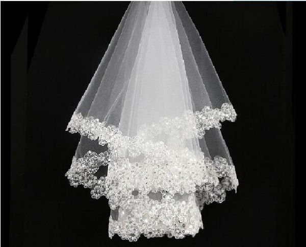 

bridal wedding veils short white ivory bridal veils sequined lace appliques sequin tulle wedding veils9273016, Black