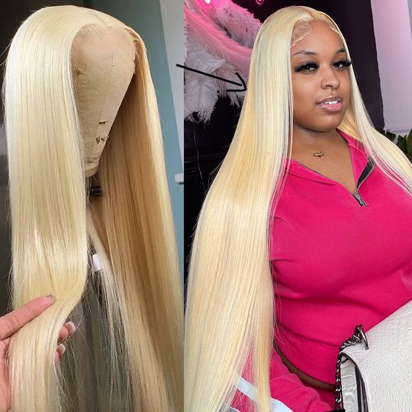 

hd straight 13x6 transparent 613 honey blonde lace frontal human hair wig pre plucked brazilian lace front wigs for women, Black;brown