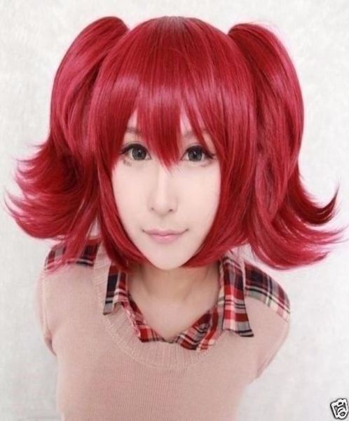 

new red pigtails pony tails school girl cosplay wig014088195, Black;brown