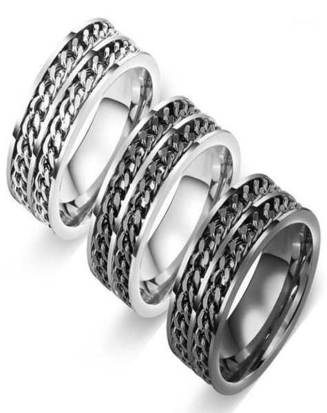 

cluster rings fashion double spinner chain stainless steel ring for women man sell punk rotatable finger jewelry party gifts18474246, Golden;silver