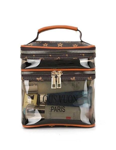 

double zipper handbag purses clear vintage retro transparent clear cosmetic bag plaid wash makeup bags large capacity pvc travel s1946760, White