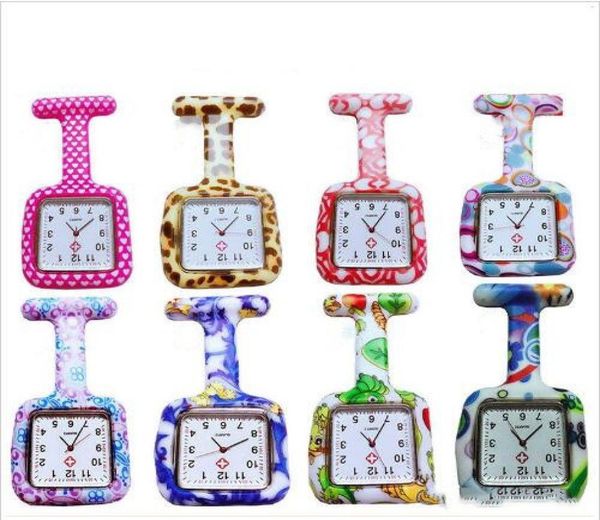 

nurse watch doctor fob quartz watches silicone pocket watch brooch pin watches square colorful prints tunic chest watches 29 color3515908, Red;brown