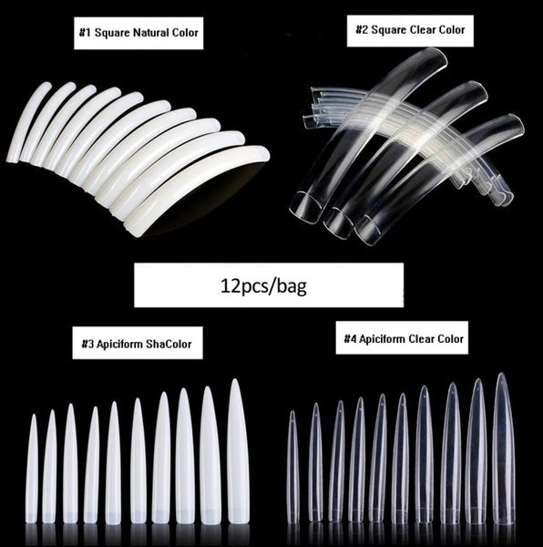 

tamax naf004 12pcs natural transparent false nails tips acrylic uv gel manicure artificial suprer length logo fake nail art tip6818740, Red;gold