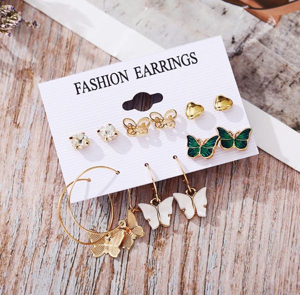 

gold sequin metal butterfly geometric drop earring set for women irregular round crystal dangle earrings jewelry4902164, Golden