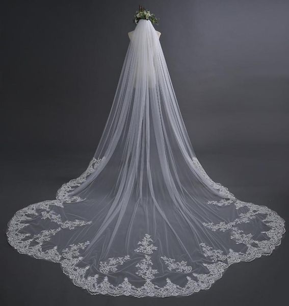 

selling luxury real image wedding veils three meters long veils lace applique crystals cathedral length bridal veil1134836, Black