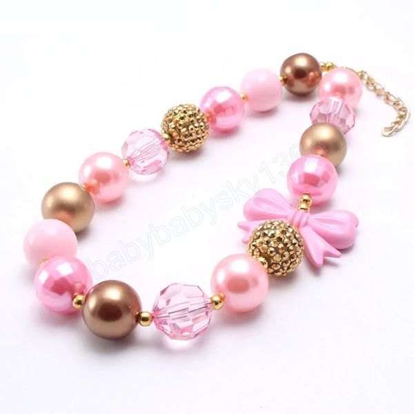 

cute design pink bow girls beads necklace baby children bubblegum chunky necklace handmade jewelry gifts, Red;brown