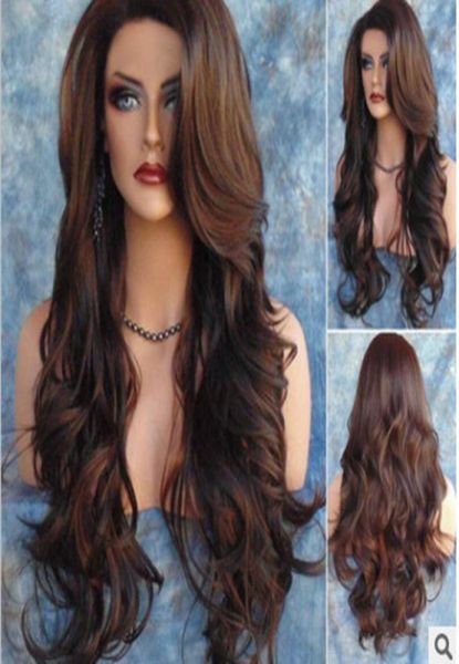 

woman nature mave wig 26quot stylish long heat resistant fiber curly blonde hair wig party perruque brown8437196, Black