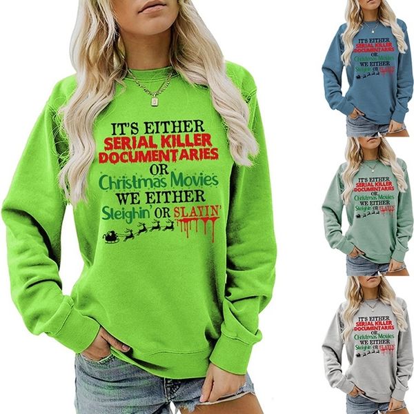 

women's hoodies sweatshirts autumn winter cotton it's either serial killer documentaries with monogrammed round neck and long slee, Black