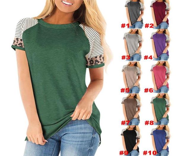 

women striped leopard patchwork tshirt spring crew neck short sleeve t shirts ladies tee summer pullover sports casual blouse5618920, White