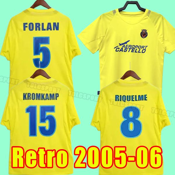 

2005 2006 villarreal retro soccer jerseys home yellow 05 06 classic vintage football shirt thai quality camisa de futebol #8 riquelme #5 for, Black;yellow