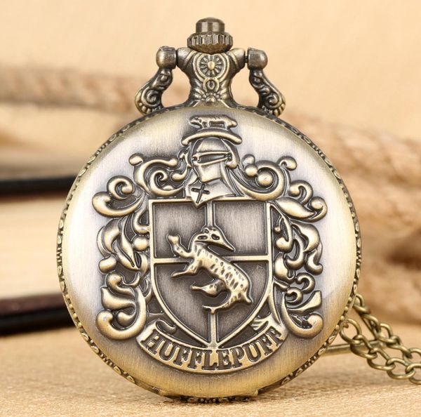 

popular movie extension quartz pocket watches hufflepuff letter engraved theme bronze necklace clock vintage watches accessory8244164, Slivery;golden