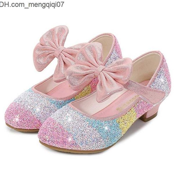 

sneakers girls leather shoes princess children roundtoe softsole big girls high heel crystal single 220708 z230701, Black;red