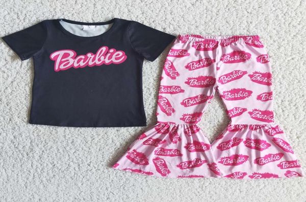 

fashion kids boutique clothing sets fall baby girls designer clothes pink short sleeve bell bottom pants outfits milk silk wholesa9479840, White