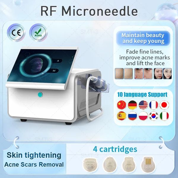 

2023 fractional micro needle rf microneedling acne scar stretch removal skin tightening face lift language settings