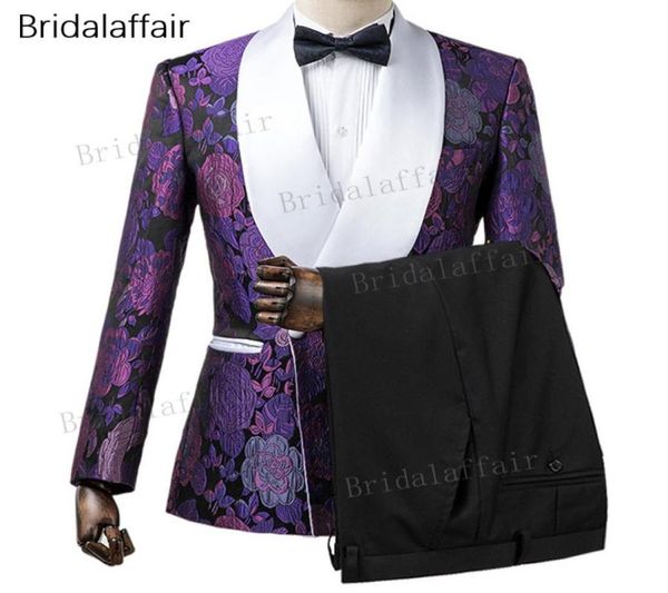 

gwenhwyfar custom made groom tuxedos slim fit purple floral printed men suit set for wedding prom mens suits 2pcs jacketblack pa1257140, Black;gray